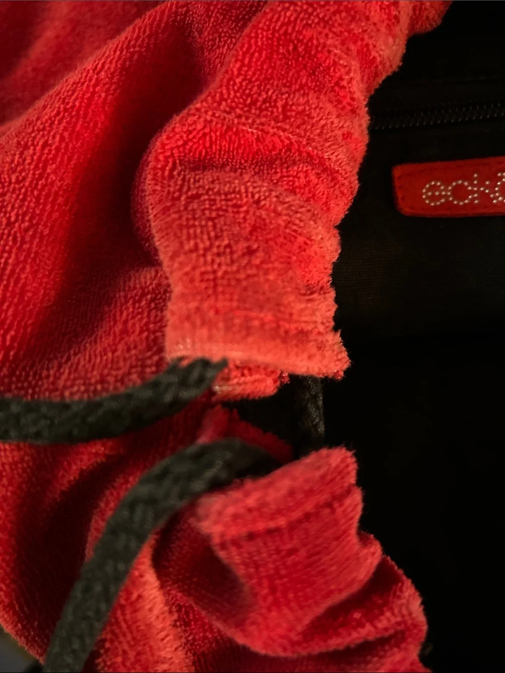 Ecko Unlimited Red Terry Lined Drawstring Backpack w Embroidered White Rhino